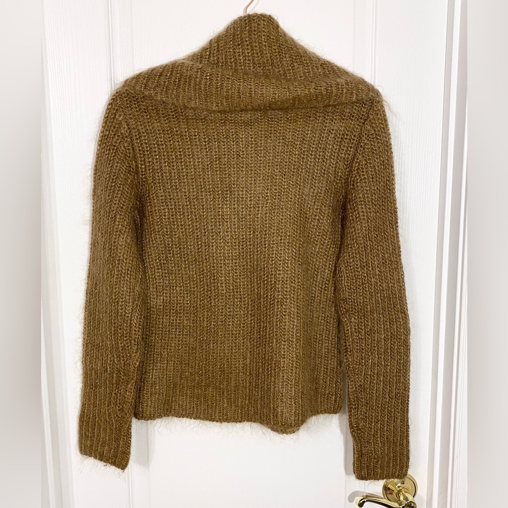 90s Ralph Lauren Fuzzy Mohair Metallic Cowl Neck Sweater Vintage Brown Medium - Picture 2 of 3